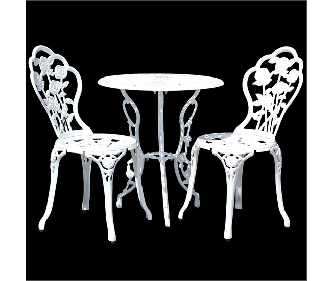[casa.pro] Set bistro aluminio fundido mesa + 2 sillas Blanco