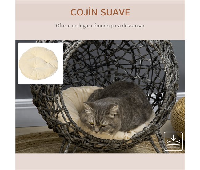 Casa de gato de ratán Gris