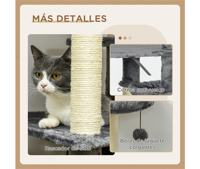 Árbol para Gatos Aglomerado de Madera, Poliéster, Sisal PawHut Gris