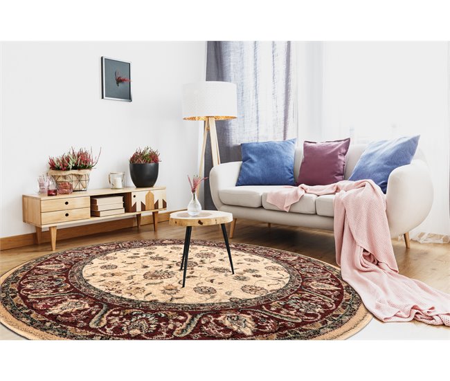 Alfombra de lana OMEGA circulo ARIES flores 200x200 Crema