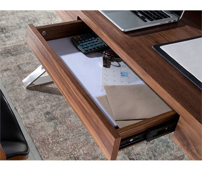 ANGEL CERDA Escritorio nogal y acero cromado Nogal