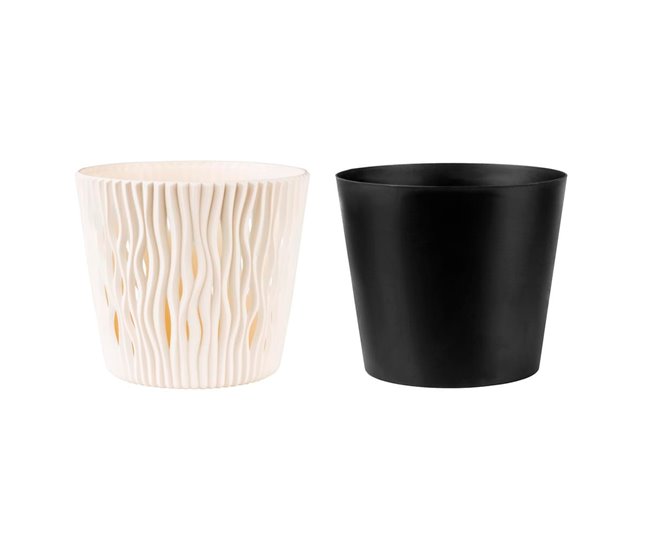 3x Maceta redonda de plastico Sandy Round Crema