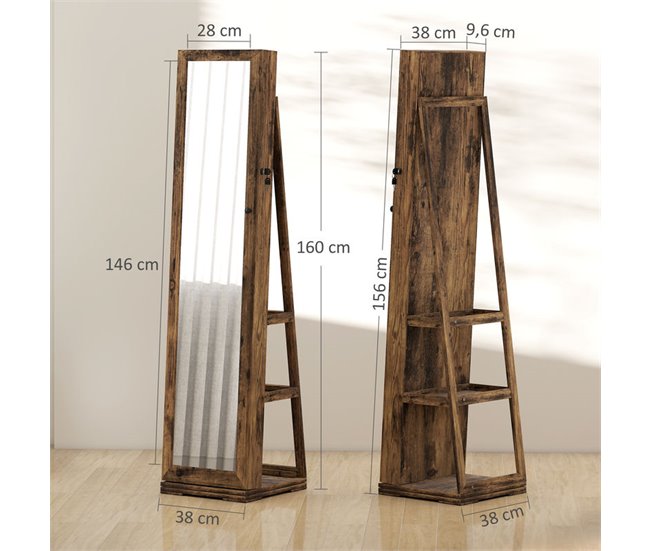 Espejo Joyero MDF, Vidrio HOMCOM, hogar - decoración Rojo