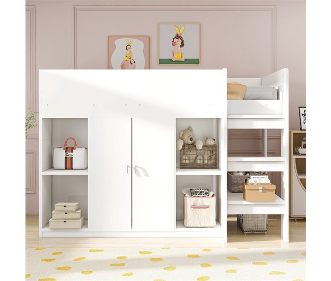 Cama alta para niños 95x205 Blanco