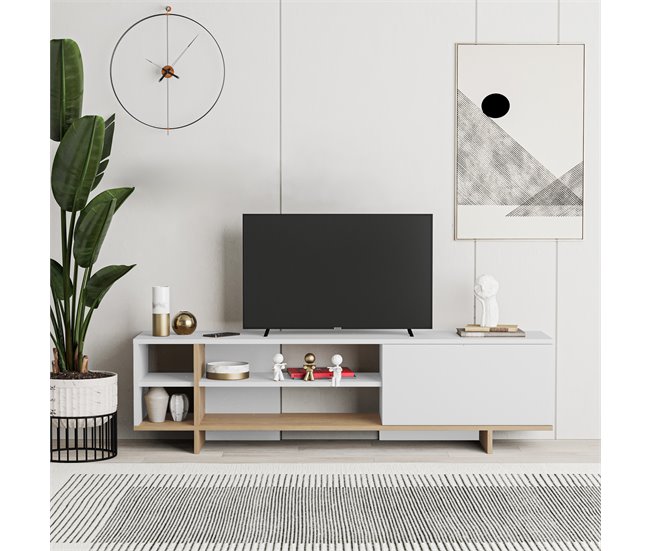 Mueble TV 1 puerta 4 huecos 160 cm CEQUOIA Blanco