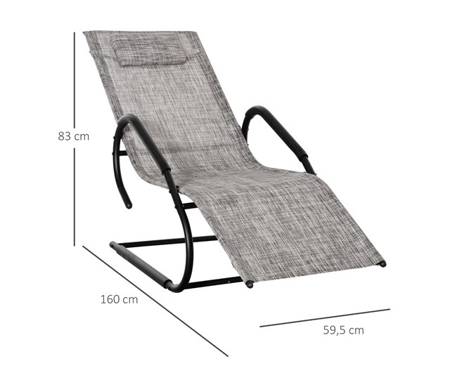 Tumbona de Jardín Metal Galvanizado y Texteline Outsunny Gris