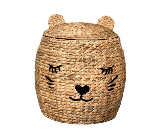 Cesta de almacenaje en jacinto de agua, forma de gato Beige