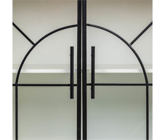 Aparador de vidrio y madera, 2 puertas Negro