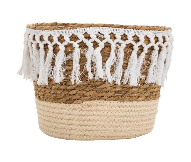 Cesto de fibra natural y algodón Multicolor