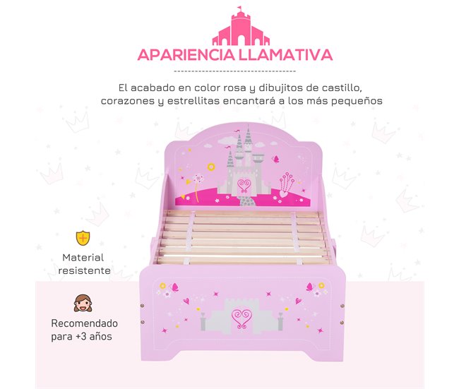 Cama Infantil MDF, Madera de Álamo HOMCOM Rosa