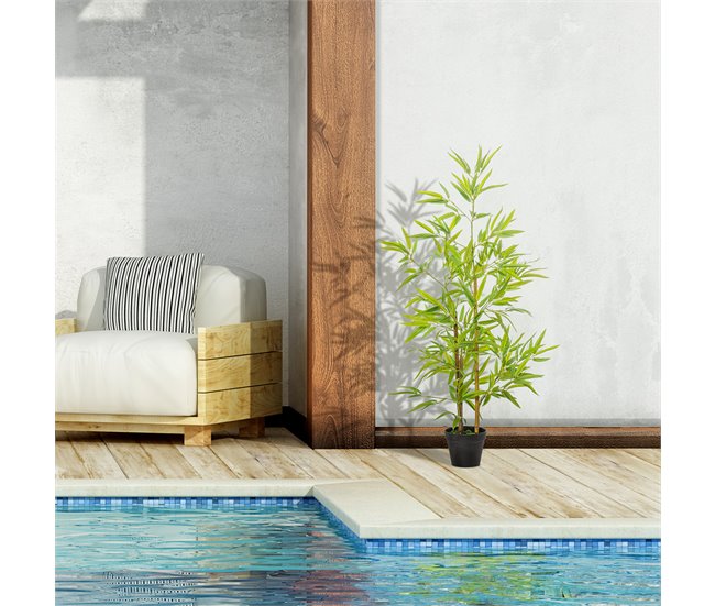 Bambú Artificial PE, PP, Cemento Outsunny Verde