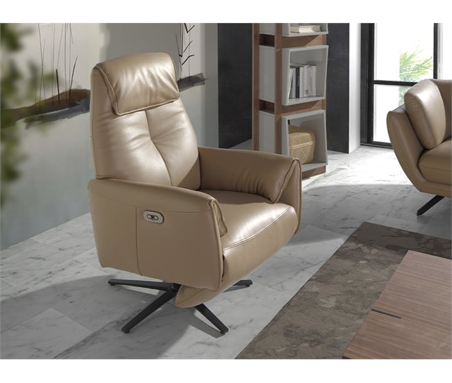 ANGEL CERDA Sillón relax giratorio piel arena Negro