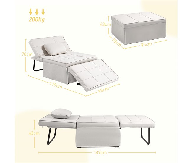 Sofá Cama Lino HOMCOM, hogar - sofás y butacas Crudo