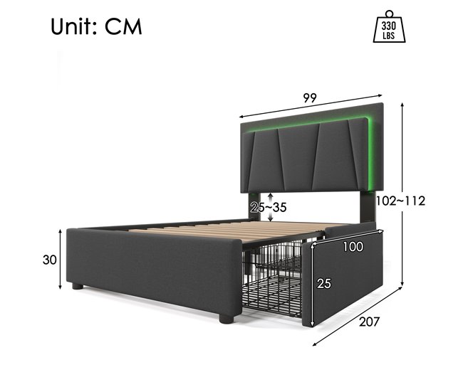 Camas individuales 207x99 Gris