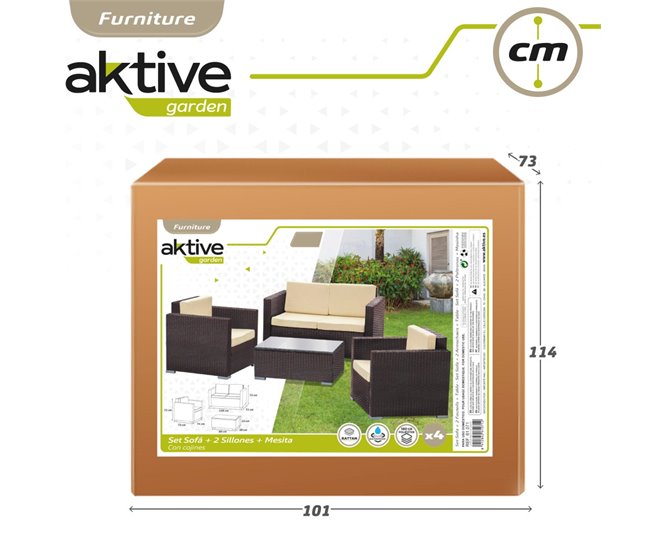 Conjunto muebles terraza sillones, sofá y mesita ratán Aktive Negro