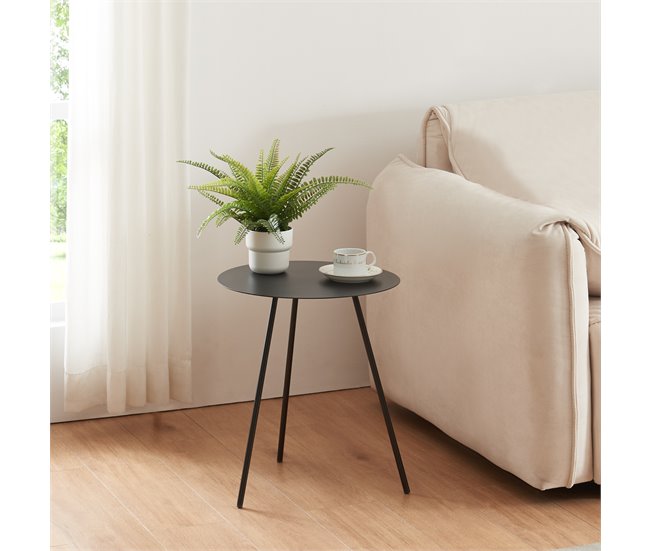 Mesa auxiliar Sula redonda 3 patas metal [en.casa] 40x40 Negro
