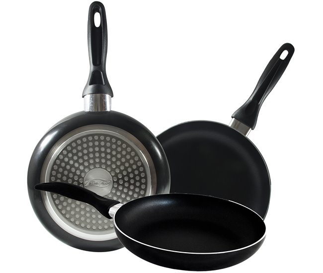Set Juego de tres sartenes +  Batería de cocina 8 piezas Multicolor
