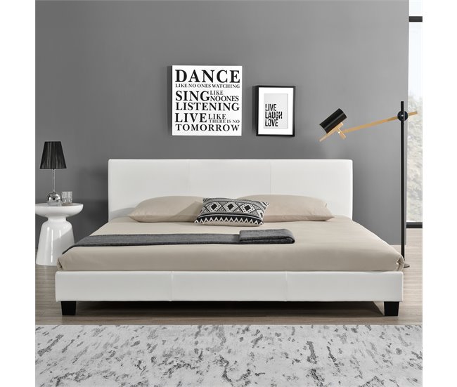 [Corium] Cama Albacete cuero sintético moderna - con colchón 169x210 Blanco