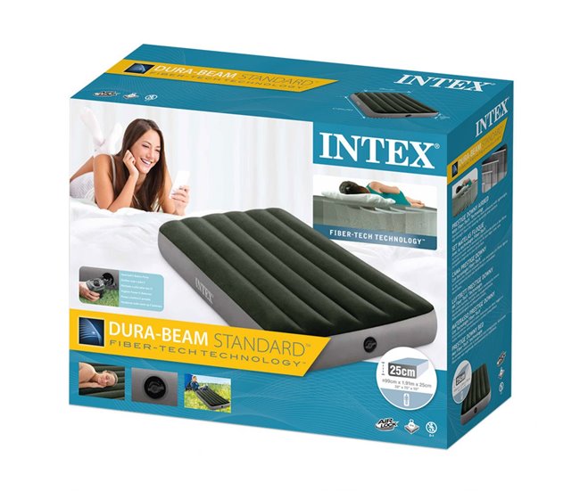 Colchón hinchable individual con hinchador y Fiber-Tech INTEX Verde