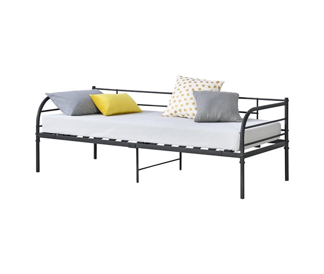 Cama Individual Falun Diván con reposacabezas Metal Negro