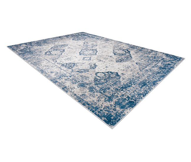 Alfombra lavable ANDRE 1819C Rosetón vintage 80x150 Azul