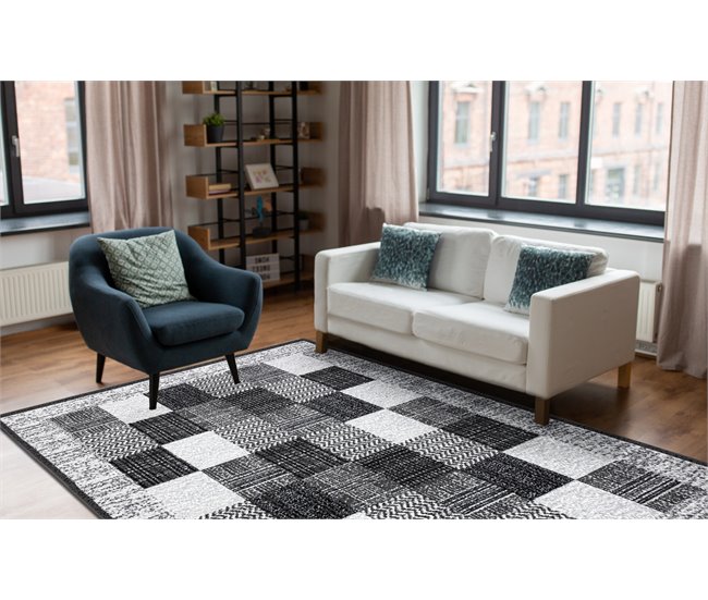 Alfombra BCF Morad RAFIA Rectángulos geométrico 300x400 Negro/ Gris