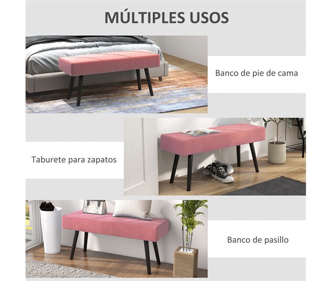 Banco de Cama Poliéster, Espuma HOMCOM Rosa