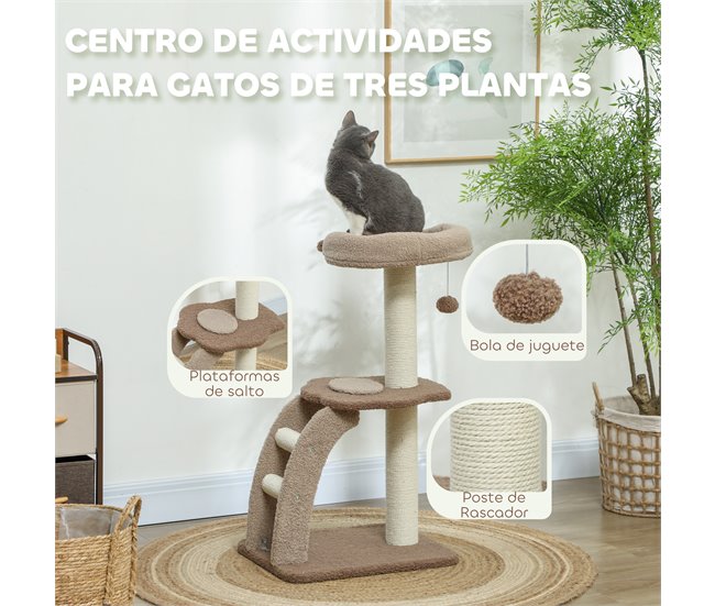 Árbol para Gatos Aglomerado de madera, Poliéster PawHut Marron