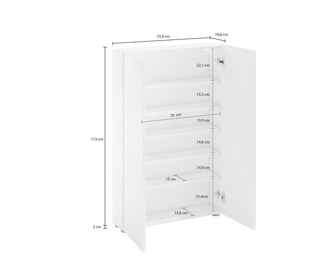 Armario multiusos 2 puertas efecto madera 70 Blanco Brillo