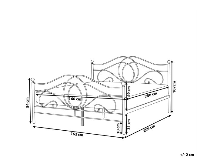 Beliani Cama con somier Metal LYRA 162x209 Blanco