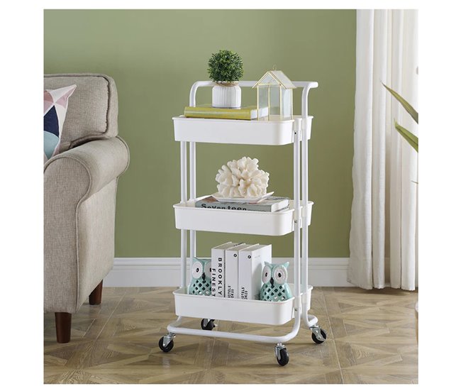 Acomoda Textil – Carrito de Cocina Multiusos de 3 Niveles. 42 Blanco