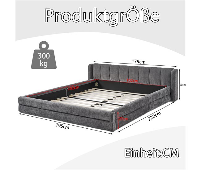 Camas de matrimonio 195x220 Gris