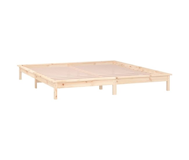 Estructura de cama de madera maciza con LED 120x200 Blanco