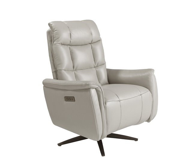 Sillón relax giratorio piel gris Gris/ Madera