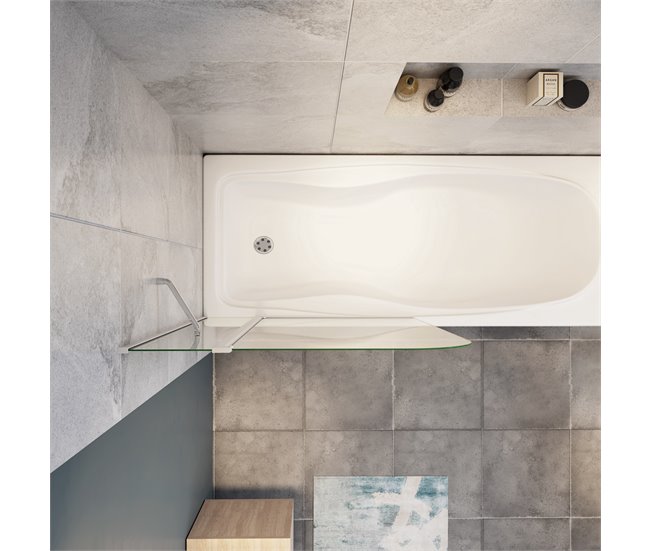 Mampara de Bañera Abatible,Vidrio Templado 4mm,Altura 140cm Blanco/ Gris