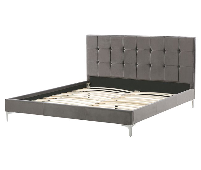 Beliani Cama con somier Terciopelo AMBERT 168x212 Gris