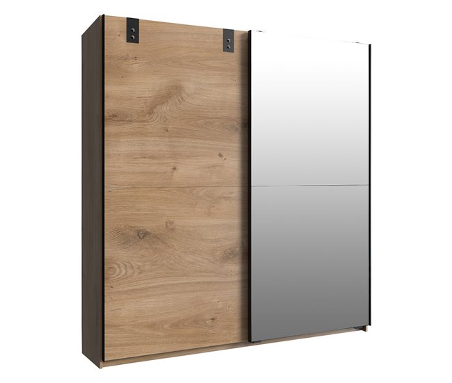 Armario 2 puertas correderas 1 puerta espejo + 1 puerta roble - L180 cm Beige