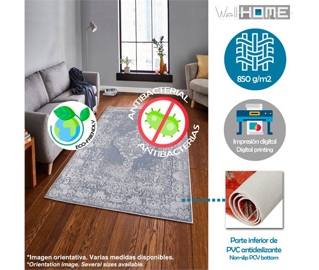 Alfombra De 100 X 150Cm 150x100 Azul Claro