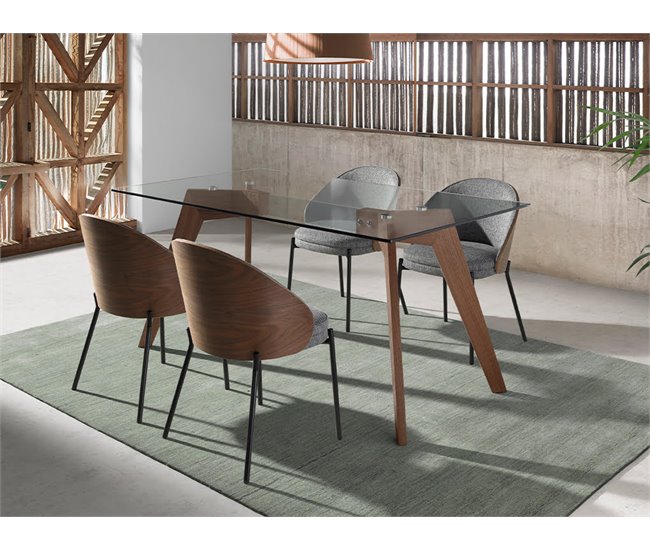 ANGEL CERDA Silla tela gris y nogal Nogal