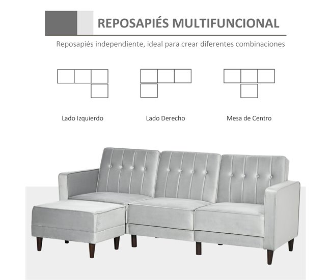 Sofá Cama Poliéster, Espuma, Madera HOMCOM Gris