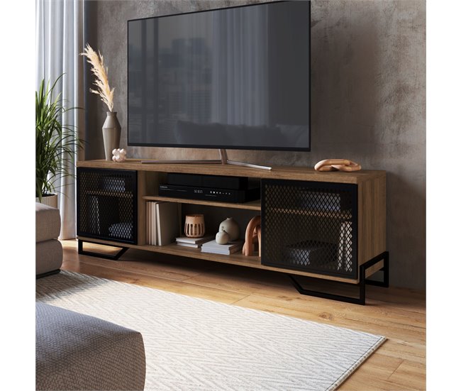 Mesa Television Estilo Industrial Con Estantes Negro/ Madera