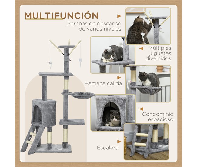 Árbol para Gatos Aglomerado de Madera, Sisal PawHut Gris