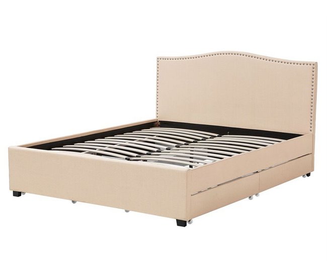 Beliani Cama con almacenaje Poliéster MONTPELLIER 167x213 Beige