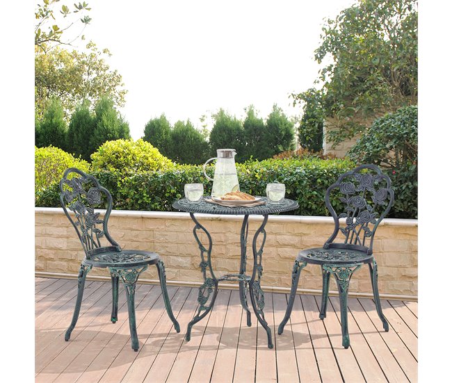 [casa.pro] Set bistro aluminio fundido mesa + 2 sillas Blanco