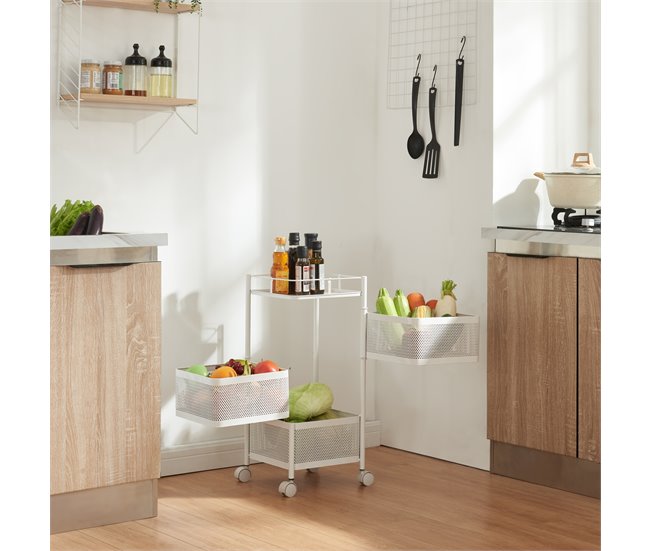 [en.casa] Carrito de cocina Sunndal con 3 cestas acero 27 Blanco