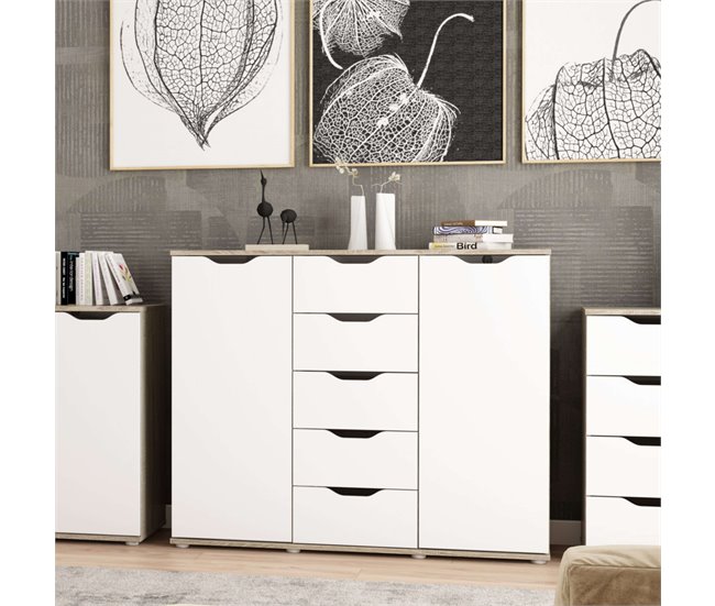 Aparador 2 Puertas 5 Cajones Parc Roble Sonoma Multicolor