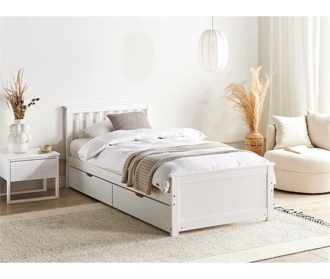 Beliani Cama con cajones Madera de pino OLENDON 99x206 Blanco