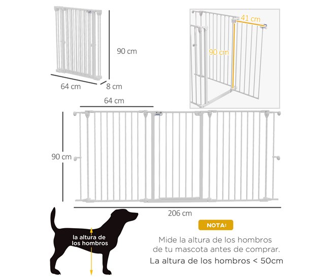 Barrera para Perros Acero, Plástico PawHut Blanco