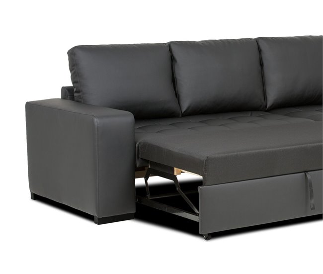 Chaise longue piel sintética con cama HARRY Negro