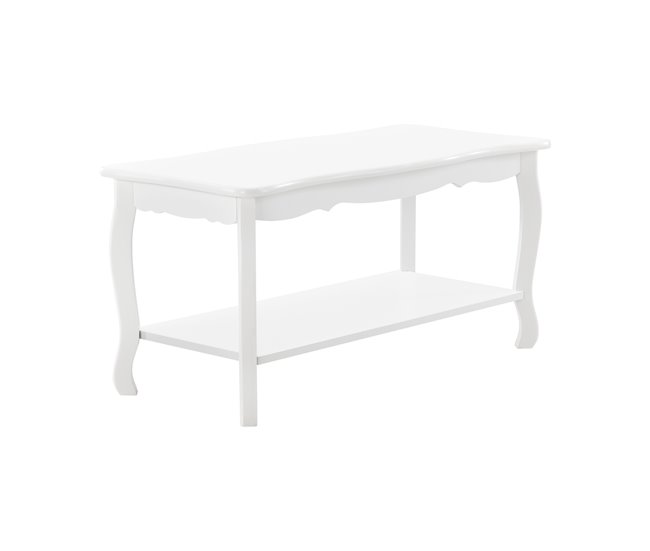Mesa de centro Pearl Vintage con estante MDF lacado y pino Blanco